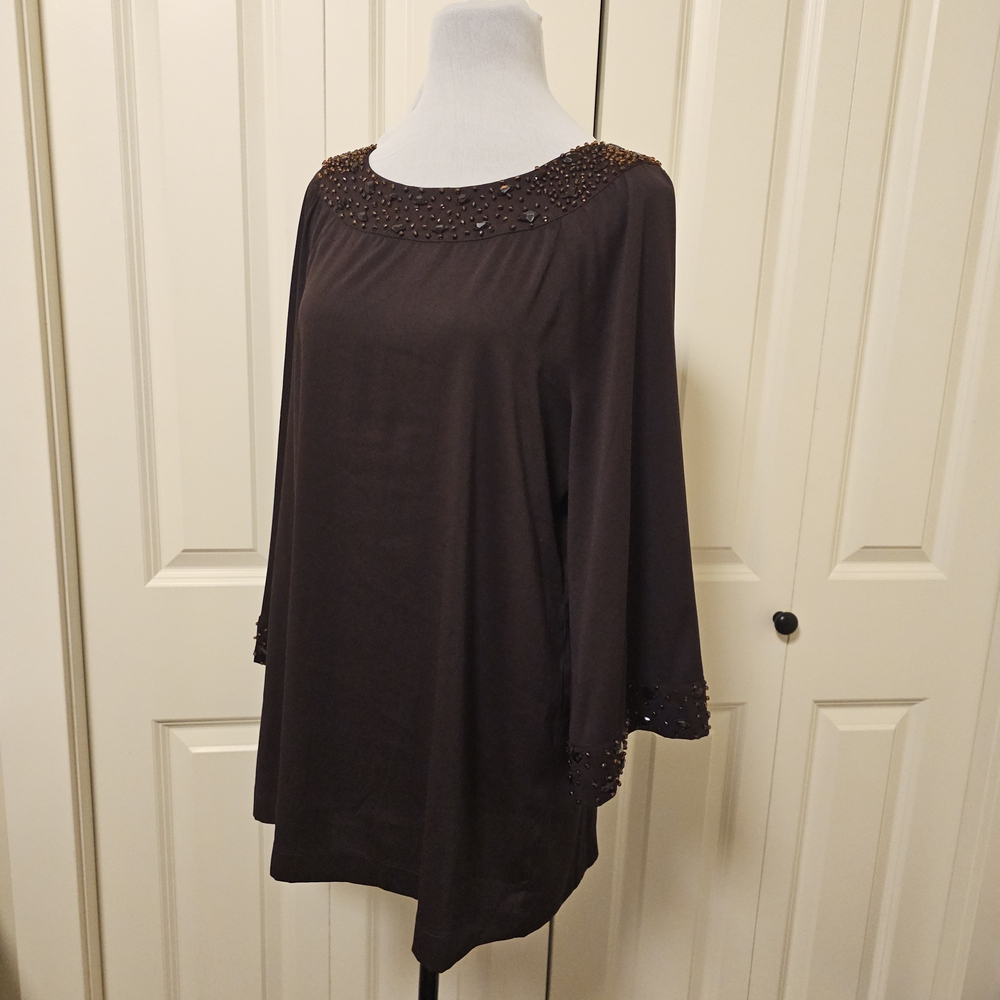 Joan Rivers Beaded Blouse Top Dark Brown Holiday Party Special Occasion Sz M